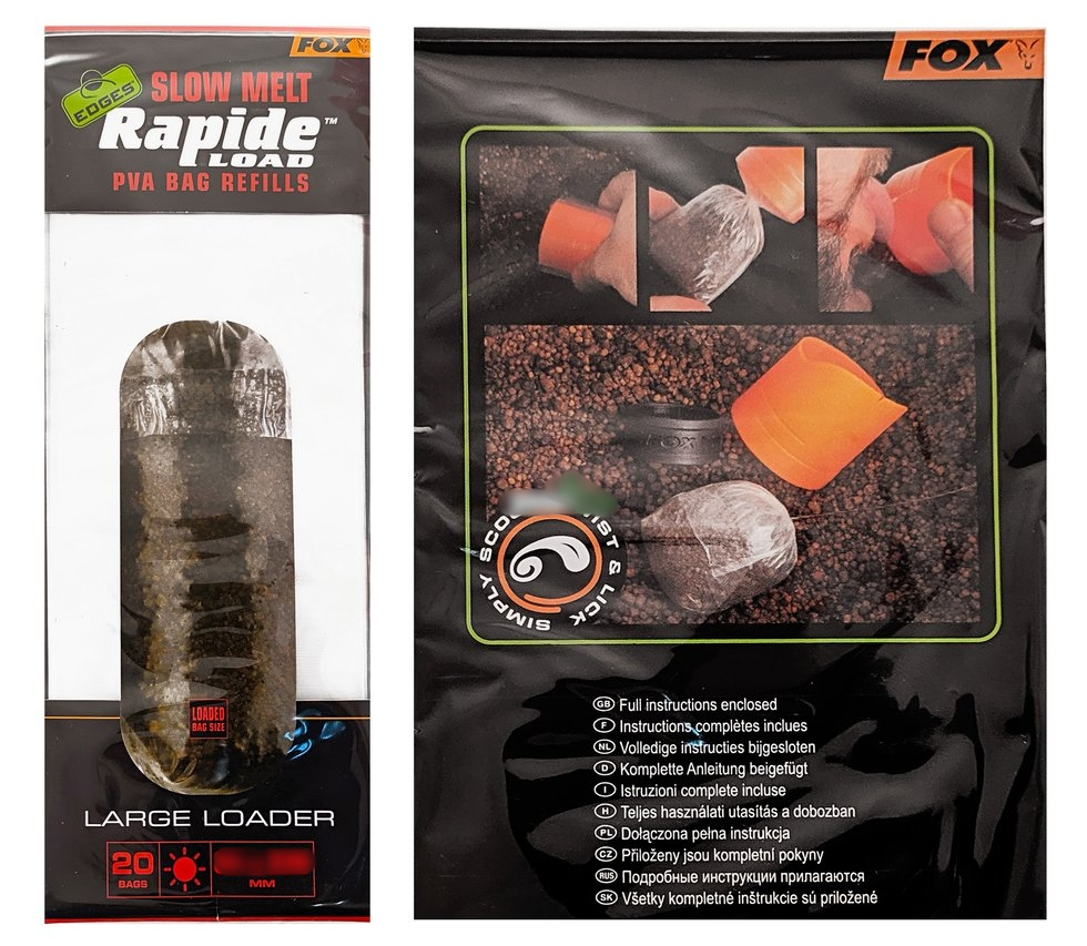 Запасні ПВА пакети для теплої води Fox Edges Slow Melt Rapide Load PVA Bags Refills Small Loader 55x120mm 25шт Запасні ПВА пакети для теплої води Fox Edges Slow Melt Rapide Load PVA Bags Refills Small Loader 55x120mm 25шт
