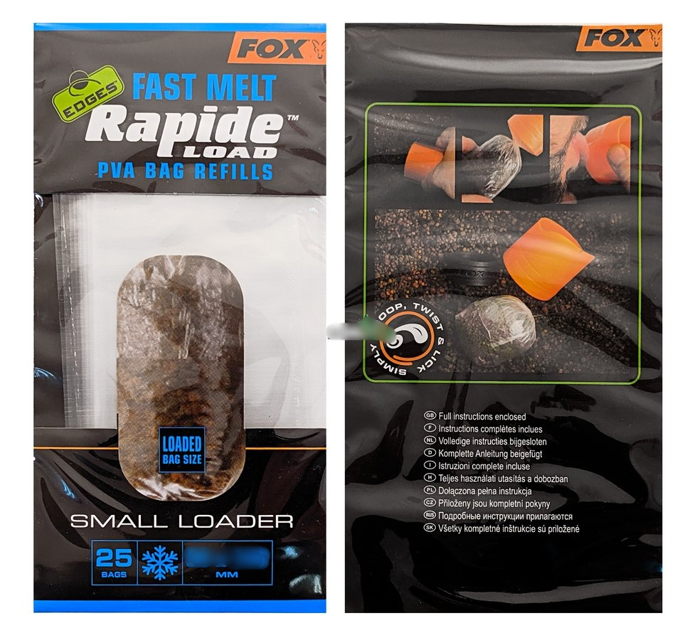 Запасные ПВА пакеты для холодной воды Fox Edges Fast Melt Rapide Load PVA Bags Refills Small Loader 60x130mm 25шт Запасные ПВА пакеты для холодной воды Fox Edges Fast Melt Rapide Load PVA Bags Refills Small Loader 60x130mm 25шт