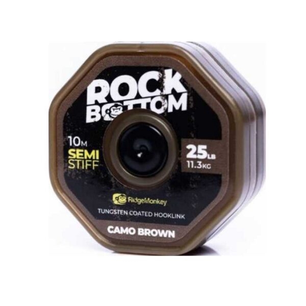 Поводковий матеріал в оболонці Ridge Monkey Rock Bottom Tungsten Coated Semi Stiff Camo Brown 25lb 10m Поводковий матеріал в оболонці Ridge Monkey Rock Bottom Tungsten Coated Semi Stiff Camo Brown 25lb 10m