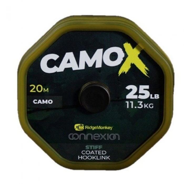 Поводочний матеріал в оболонці Ridge Monkey Connexion CamoX Stiff Coated Hooklink Camo 25Lb/11,3kg 20м Поводочний матеріал в оболонці Ridge Monkey Connexion CamoX Stiff Coated Hooklink Camo 25Lb/11,3kg 20м