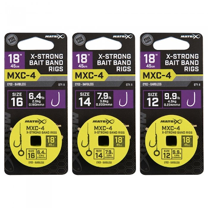 Готовый поводок с безбородым крючком Matrix MXC-4 X-Strong Bait Band Rigs 45cm/18ins Barbless 0,23mm Size 12 8шт Готовый поводок с безбородым крючком Matrix MXC-4 X-Strong Bait Band Rigs 45cm/18ins Barbless 0,23mm Size 12 8шт