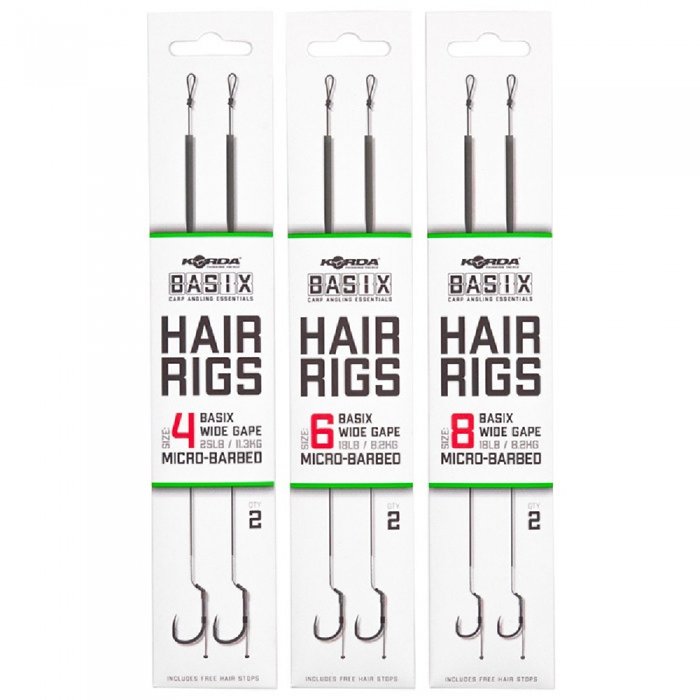 Готовый поводок Korda Basix Hair Rigs Wide Gape 18LB/8,2kg Size 8 2шт