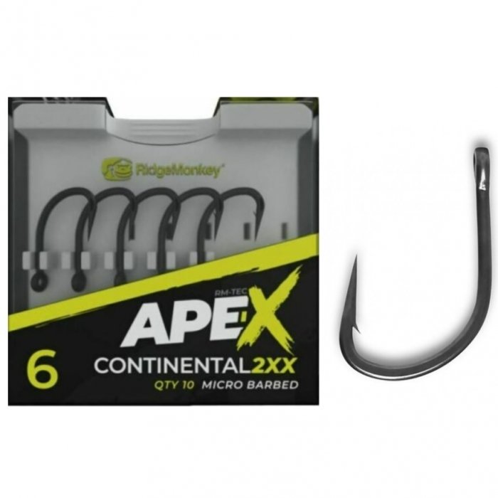 Крючки Ridge Monkey Ape-X Continental 2XX Barbed Size 4 10шт Крючки Ridge Monkey Ape-X Continental 2XX Barbed Size 4 10шт