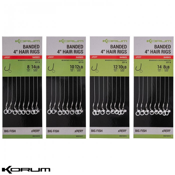 Готовый поводок Korum Banded Hair Rigs Barbed 4" 10cm 10lb Size 12 8pcs Готовый поводок Korum Banded Hair Rigs Barbed 4" 10cm 10lb Size 12 8pcs